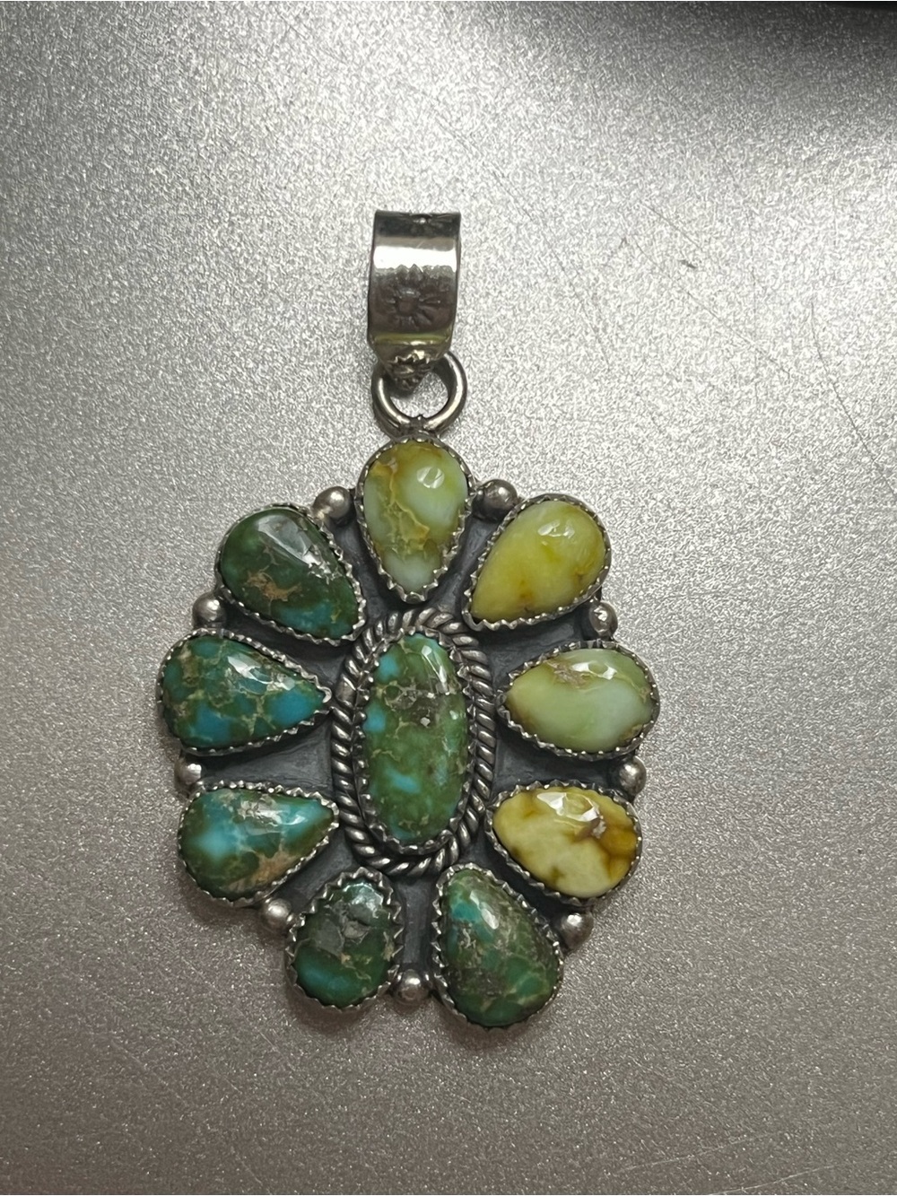 Turquoise and Yellow Mixed Stone Sterling Pendant Necklace